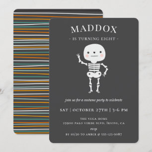 Cute Skeleton Halloween Birthday Party Invitation
