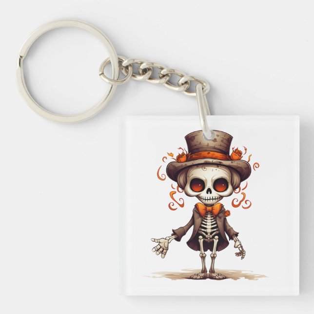 Cute Skeleton Halloween Witch  Key Ring (Front)
