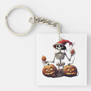 Cute Skeleton Halloween Witch Pumpkin Key Ring