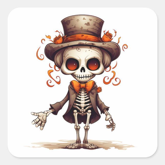 Cute Skeleton Halloween Witch  Square Sticker (Front)