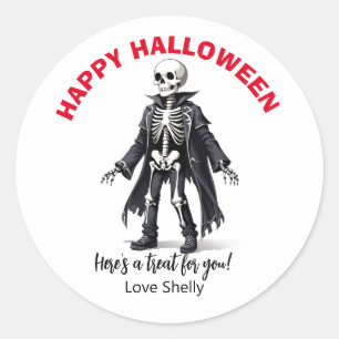 Cute skeleton  Happy Halloween friendly pumpkins Classic Round Sticker