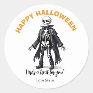Cute skeleton Happy Halloween friendly pumpkins Classic Round Sticker