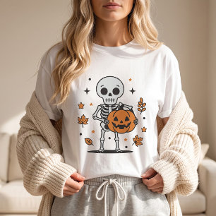 Cute Skeleton Holding Pumpkin Halloween T-Shirt