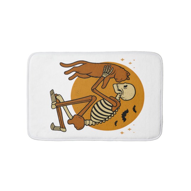 Cute Skeleton Hugging Cat Gothic Halloween Design Bath Mat (Front)