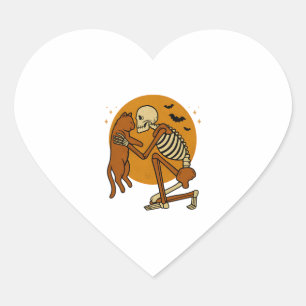 Cute Skeleton Hugging Cat Gothic Halloween Design Heart Sticker