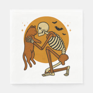 Cute Skeleton Hugging Cat Gothic Halloween Design Napkin