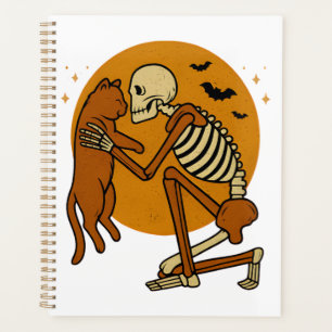 Cute Skeleton Hugging Cat Gothic Halloween Design Planner