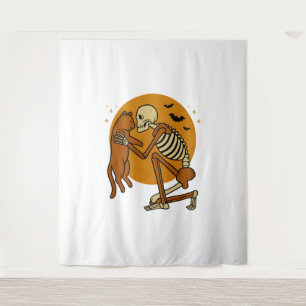 Cute Skeleton Hugging Cat Gothic Halloween Design Tapestry