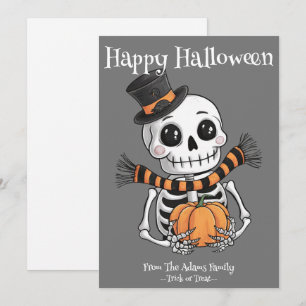 Cute Skeleton Illustration Flat Holiday Card