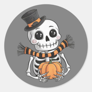 Cute Skeleton Illustration Halloween Sticker
