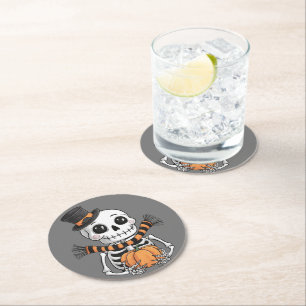 Cute Skeleton Illustration Paper Coaster