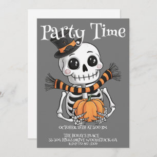 Cute Skeleton Illustration Party Invitation