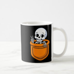 Cute Skeleton in Pocket Peace Sign Halloween Coffee Mug