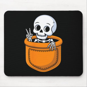Cute Skeleton in Pocket Peace Sign Halloween Mouse Mat