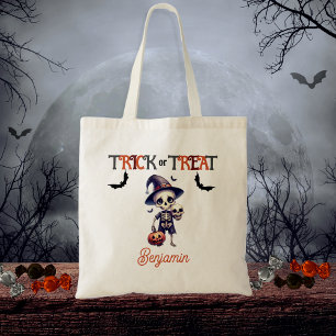 Cute Skeleton Kid's Trick or Treat Halloween Tote Bag
