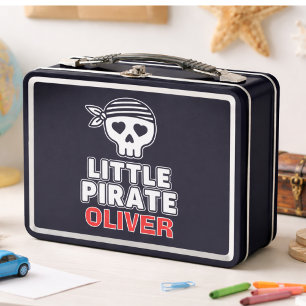 Cute Skeleton Little Pirate Personalised Metal Lunch Box
