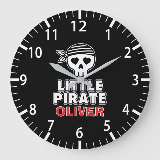 Cute Skeleton Little Pirate Personalized Large Clock (Front)