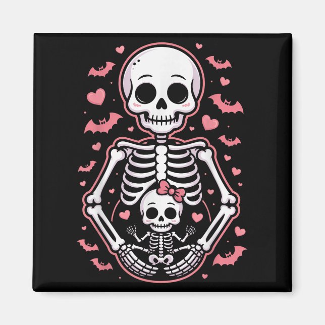 Cute Skeleton Mum And Baby Matching Halloween Cost Magnet (Front)