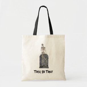 Cute Skeleton On Tombstone Halloween Tote Bag