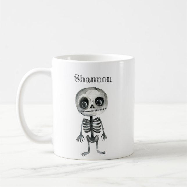 Cute Skeleton Personalised Halloween Mug (Left)