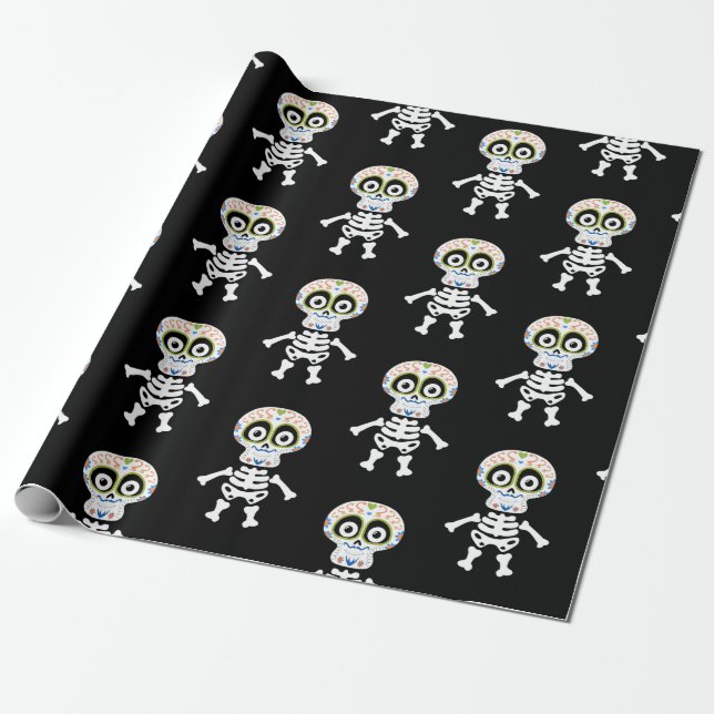 Cute skeleton printed Halloween  Wrapping Paper (Unrolled)