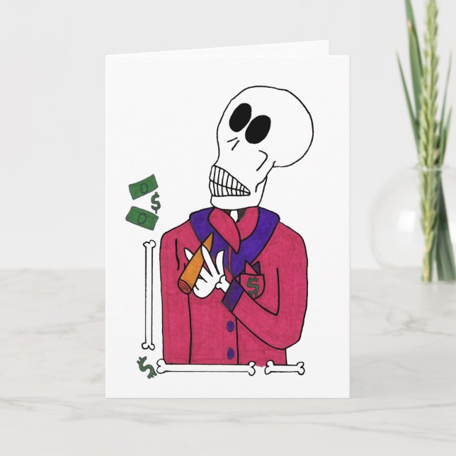 Cute Skeleton Rich Man in Smoking Jacket & Cigar   Card (Front)