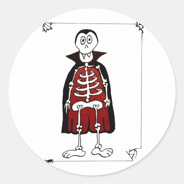 Cute Skeleton Vampire Count Dracula with Spider Classic Round Sticker (Front)