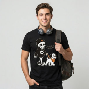 Cute Skeleton Walking Dog Halloween T-Shirt