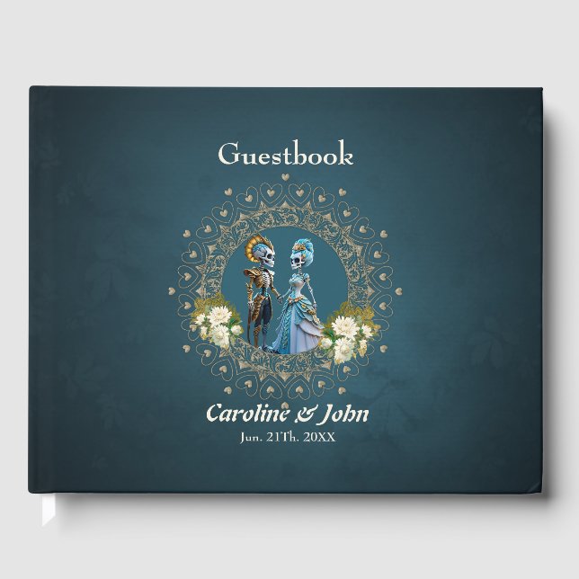 Cute Skeleton Wedding Couple Gothic Style Guest Book (Front)