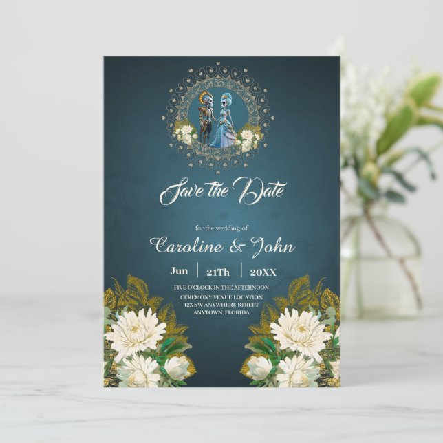 Cute Skeleton Wedding Couple Gothic Style Save The Date (Standing Front)
