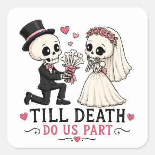 Cute Skeleton Wedding Proposal Square Sticker