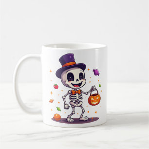 Cute Skeleton With Candy Halloween Mug