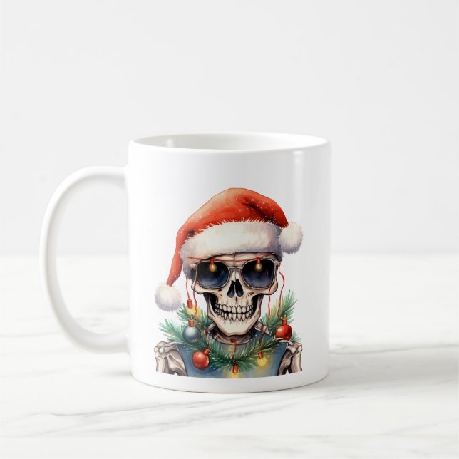 Cute Skeleton with Christmas Lights Coffee Mug (Left)