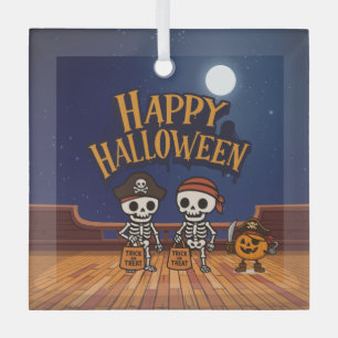cute, skeletons and pumpkin Halloween Glass Tree Decoration