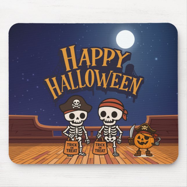 cute, skeletons and pumpkin Halloween  Mouse Mat (Front)