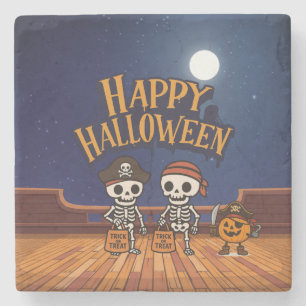 cute, skeletons and pumpkin Halloween  Stone Coaster