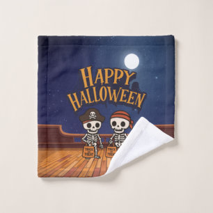 cute, skeletons and pumpkin Halloween Wash Cloth