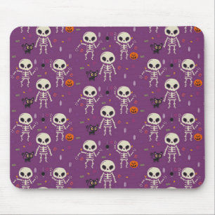 Cute Skeletons Halloween Pattern Purple Mouse Mat