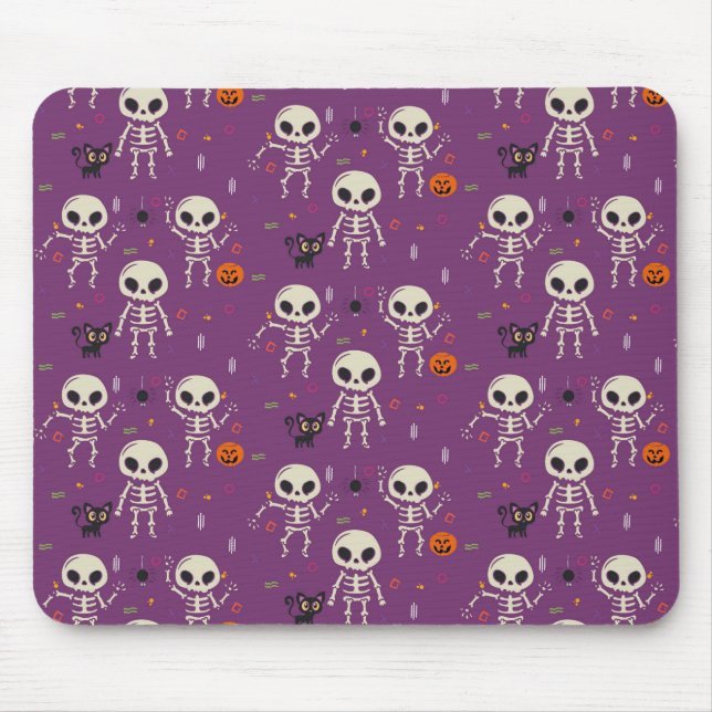 Cute Skeletons Halloween Pattern Purple Mouse Mat (Front)