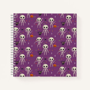 Cute Skeletons Halloween Pattern Purple Notebook