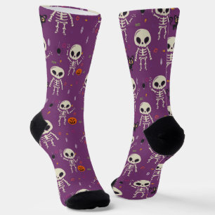 Cute Skeletons Halloween Pattern Purple Socks