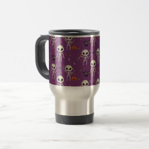 Cute Skeletons Halloween Pattern Purple Travel Mug