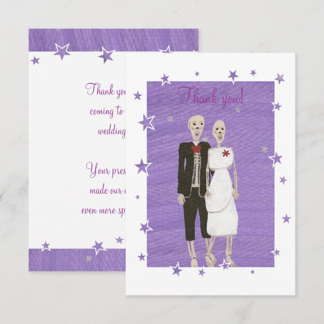Cute Skeletons Thank you cards, Halloween Wedding (Front/Back)