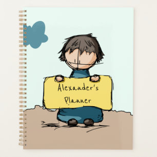 Cute Sketch Boy with a Sign Personalised Kids Planner
