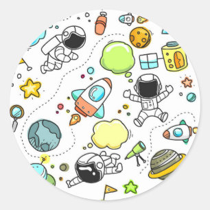 Cute Sketch Space Astronomy Astronaut Pattern Classic Round Sticker