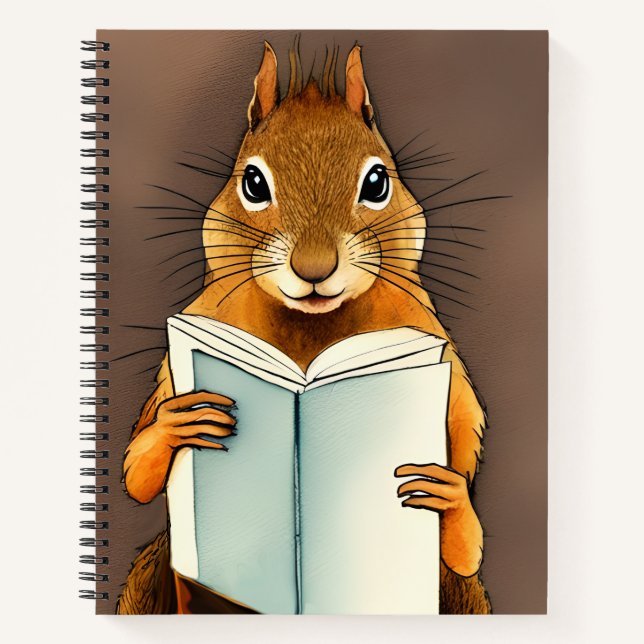 Cute Sketch Watercolor Squirrel Reading a Book (Front)