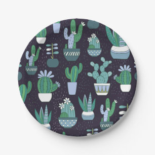 Cute sketchy illustration of cactus pattern paper plate