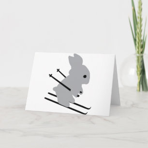 cute ski bunny  snow skiing card