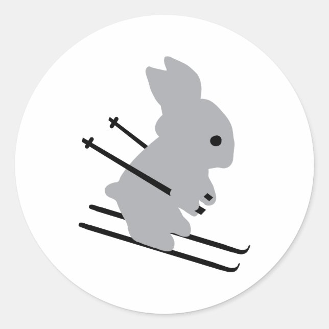 cute ski bunny  snow skiing classic round sticker (Front)