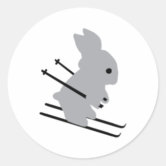 cute ski bunny snow skiing classic round sticker